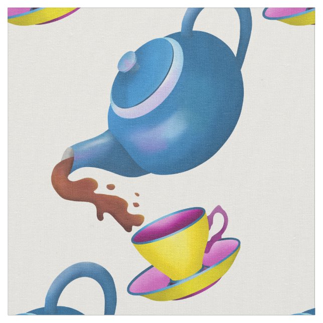 Teapot cup and saucer fabric (Close Up)