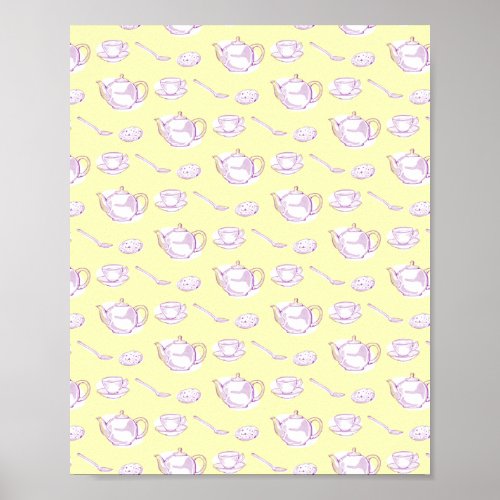 Teapot cup and saucer pattern poster