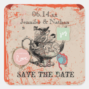 Teapot Fantasy Grunge Save the Date Stickers