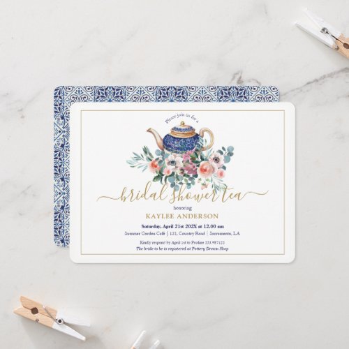 Teapot floral Bridal Shower tea invitation card