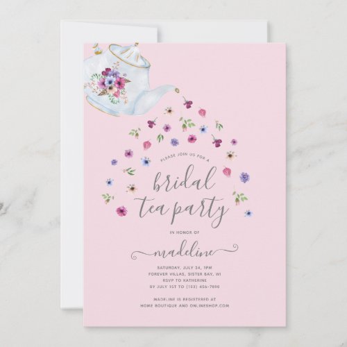 Teapot Floral Bridal Shower Tea Party Invitation