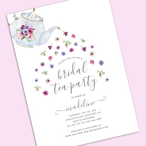 Teapot Floral Bridal Shower Tea Party Invitation