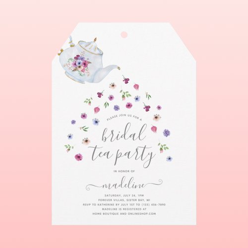 Teapot Floral Bridal Shower Tea Party Invitation