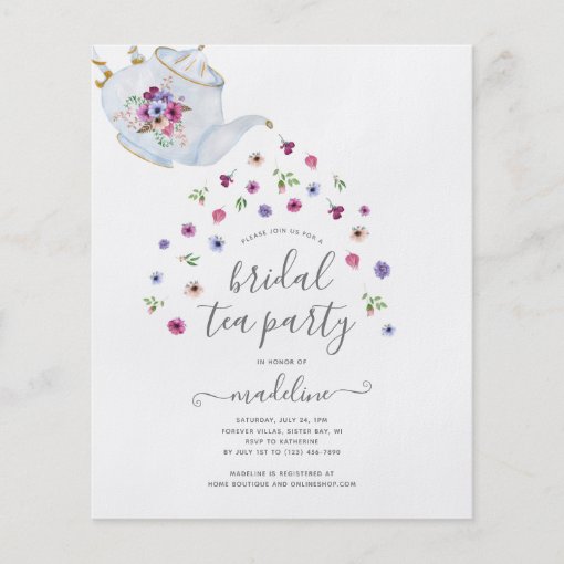 Teapot Floral Bridal Shower Tea Party Invitation Flyer Zazzle