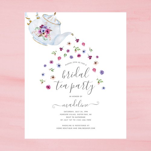 Teapot Floral Bridal Shower Tea Party Invitation Flyer