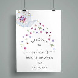 Teapot Floral Bridal Shower Tea Party Welcome  Poster