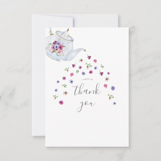 Teapot Floral Bridal Tea Party  Thank You Card (Front)