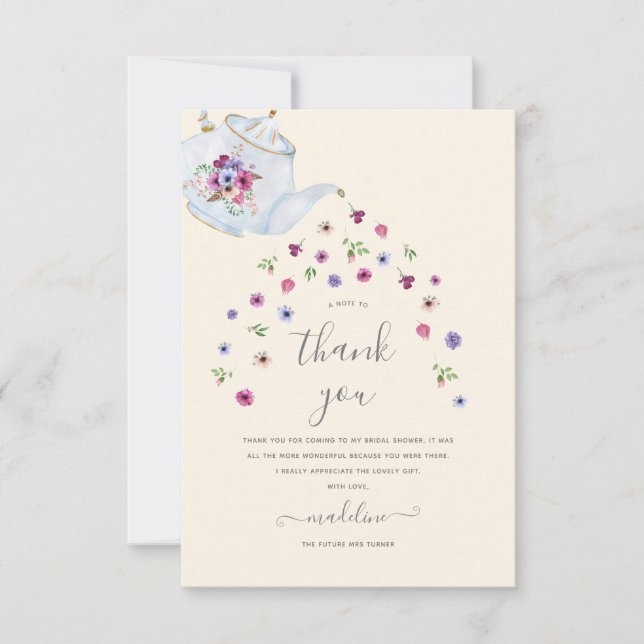 Teapot Floral Bridal Tea Party Thank You Card (Front)