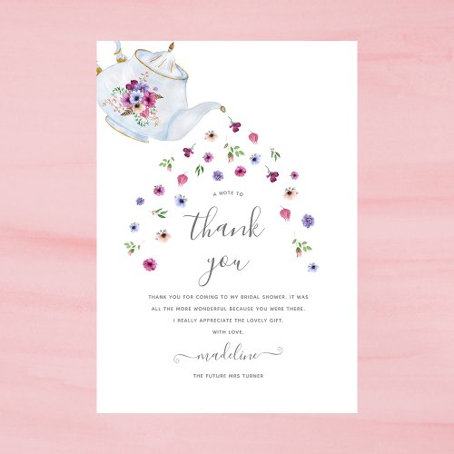 Teapot Floral Bridal Tea Party Thank You Card