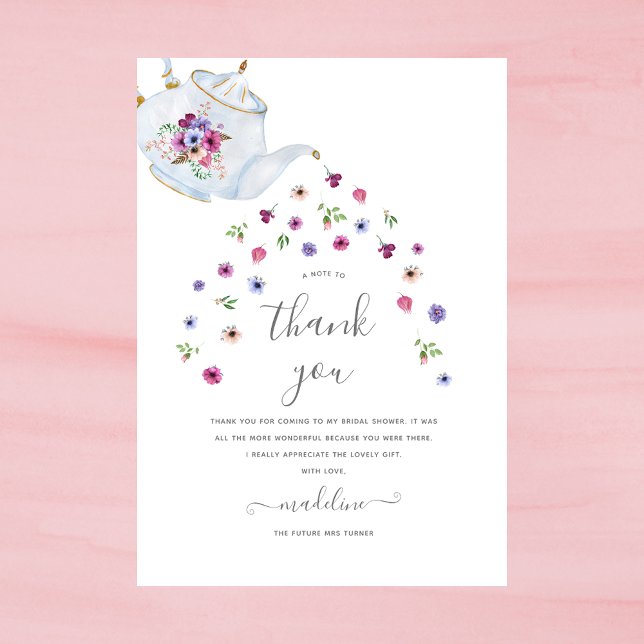 Teapot Floral Bridal Tea Party Thank You Card (Creator Uploaded)