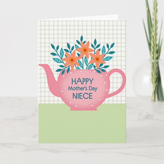 Teapot Floral Niece Mothers Day Card (Front)