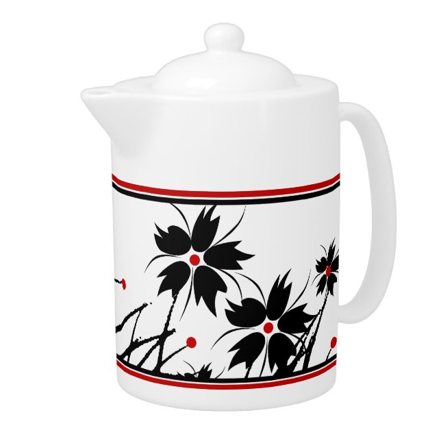 Teapot Floral Red Black White DECOR SETS (Right)