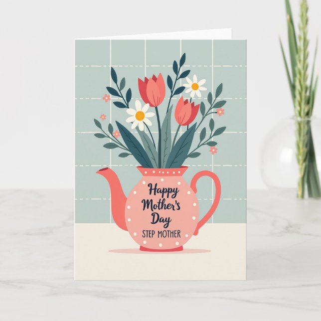 Teapot Floral Step Mothers Day Card (Front)