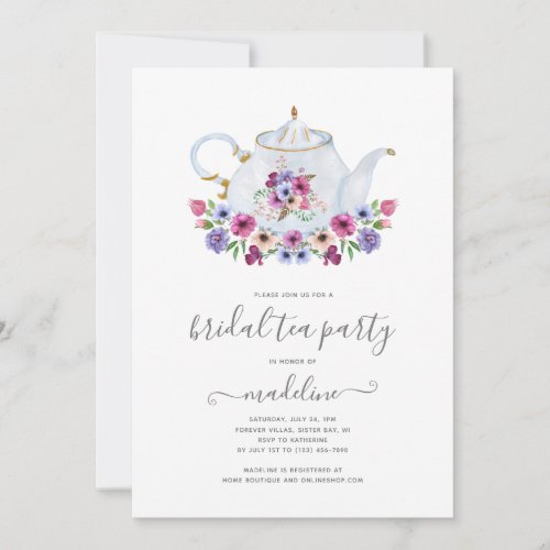 Teapot Floral Tea Party Bridal Shower Invitation