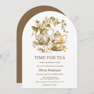 Teapot Floral Time for Tea Baby Shower  Invitation