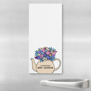 Teapot Flowers Personalized Teacher Notes Magnetic Notepad