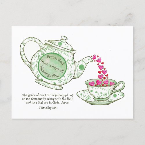 Teapot Grace and Blessings  Inspirational Postcard