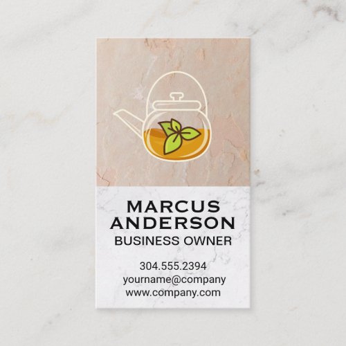 Teapot Green Leaf  Clay Texture Wall White Marble Business Card