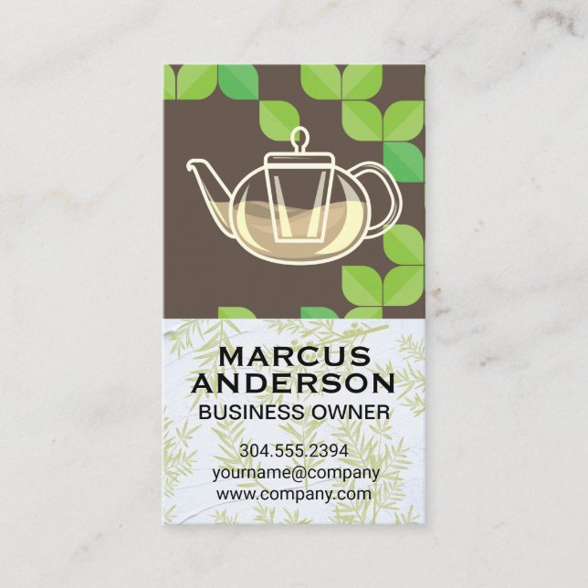 Teapot | Green Leaf | Herbal Branches Business Card (Front)