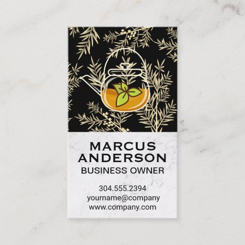 Teapot Green Leaf  Herbal Plant Background Business Card