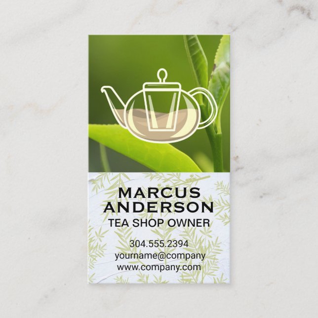 Teapot | Green Leaf | Tea Plant Business Card (Front)