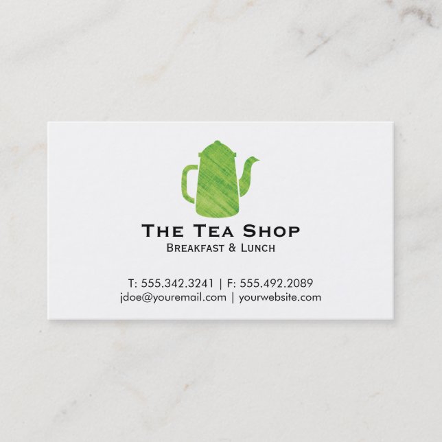 Teapot | Green Texture 2 Business Card (Front)