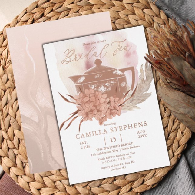 Teapot | Hydrangeas | Pampas Grass Bridal Tea Foil Invitation (Creator Uploaded)
