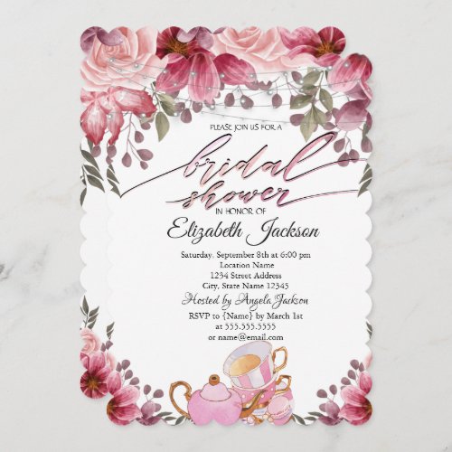 Teapot Macaron String Lights Floral Bridal Shower Invitation