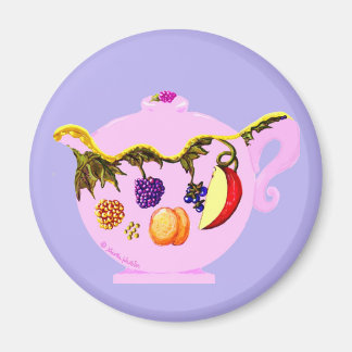 Teapot Magnet With Fruit And Leaves