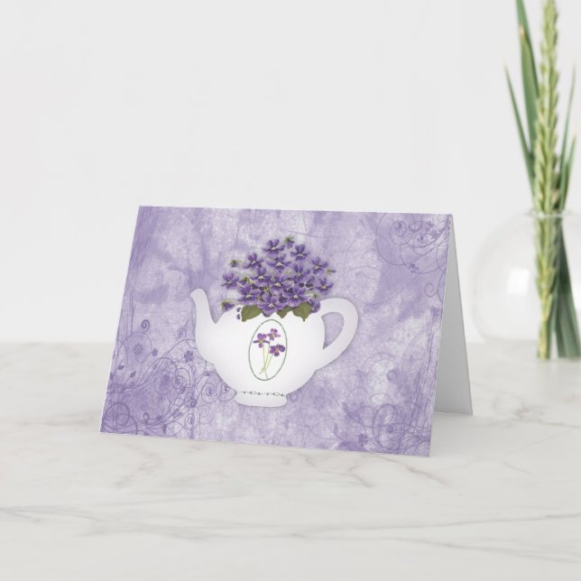 Teapot Of Violets Thank You Card (Front)