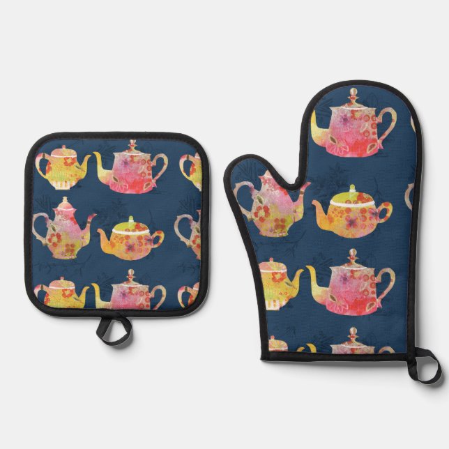 Teapot oven mitts oven mitt & pot holder set (Front)