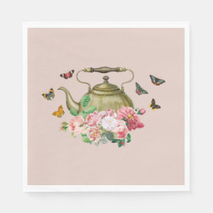 Teapot Party Pink Floral & Butterflies Kettle Napkins