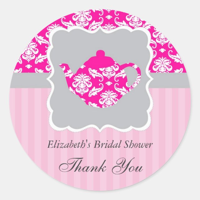 Teapot (Pink/Grey) Favor Seal Sticker (Front)