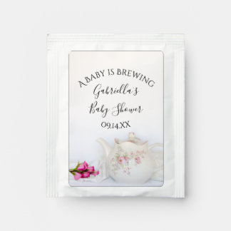 Teapot Pink Roses Baby is Brewing Shower Favor Tea Bag Drink Mix