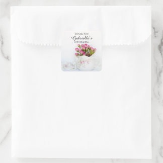 Teapot Pink Roses Quinceañera Thank You Favor Tag