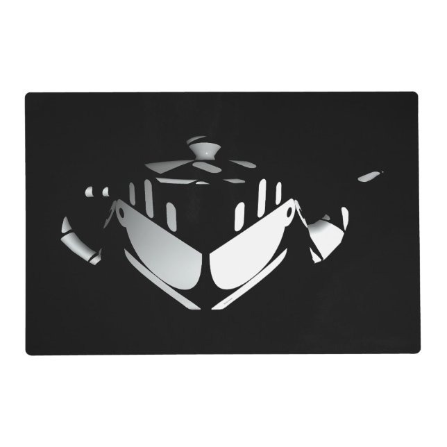 Teapot + Tea Cups Black  Placemat (Front)