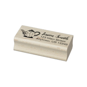Teapot Tea Party Polka Dot Personalized Address Rubber Stamp
