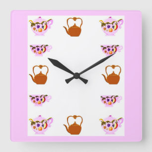 Teapot, Teacup, And Copper Teakettle Square Wall C Clock