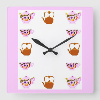 Teapot, Teacup, And Copper Teakettle Square Wall C Clock