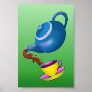 Teapot Teacup and Saucer Illustration Painting Poster