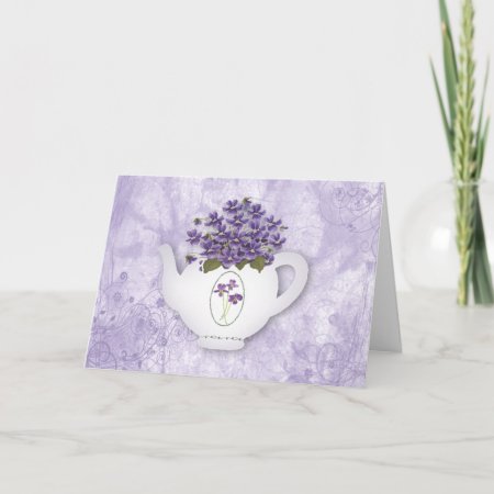 Teapot Violets Large Font Birthday Card