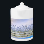 Teapot with Blue Flowers in Wood Basket<br><div class="desc">Teapot with blue flowers in a faux wooden basket.  Has the country look.  Thanks to Creative Fabrica for some of the elements in the design.</div>