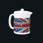 Teapot with British Colors Design<br><div class="desc">Elevate your tea time with our exclusive teapot featuring British colors and a dazzling modern precious stones glittering Union Jack design! Crafted with meticulous attention to detail, this teapot combines traditional elegance with a contemporary tribute to British heritage. The iconic Union Jack, enhanced by sparkling precious stones, creates a visually...</div>