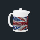 Teapot with British Colors Design<br><div class="desc">Elevate your tea time with our exclusive teapot featuring British colors and a dazzling modern precious stones glittering Union Jack design! Crafted with meticulous attention to detail, this teapot combines traditional elegance with a contemporary tribute to British heritage. The iconic Union Jack, enhanced by sparkling precious stones, creates a visually...</div>