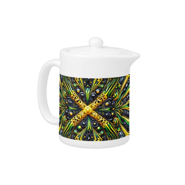 Teapot with Jamaican Colors Design (Left)