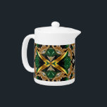 Teapot with Jamaican Colors Design<br><div class="desc">Add a touch of Jamaican pride to your tea time with a teapot featuring Jamaican colors, designed with a modern 3D-like porcelain effect and jewelry-inspired details! This stunning teapot showcases the vibrant black, green, and gold of Jamaica’s flag in a contemporary design, elevated with a 3D-like porcelain finish and intricate...</div>