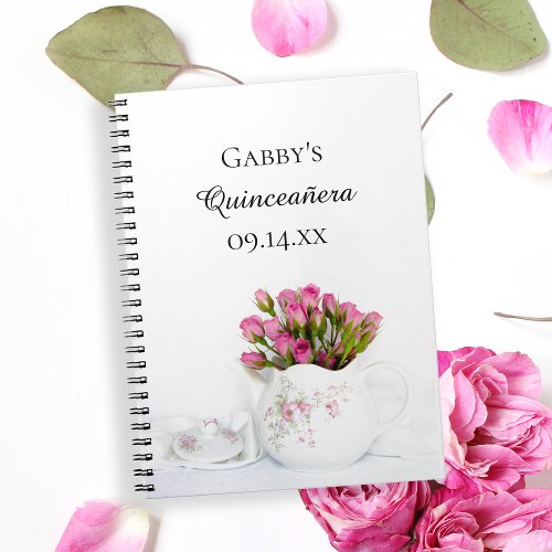 Teapot with Pink Roses Quinceaera Guest Book