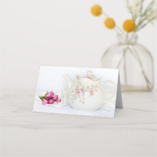 Teapot with Pink Roses Wedding Charity Favors Place Card