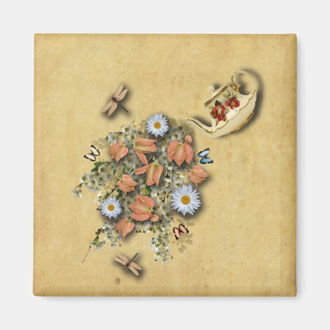 Teapot With Spring Things Magnet (Front)