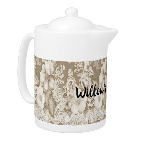 Teapot with Vintage Lace White Pot
